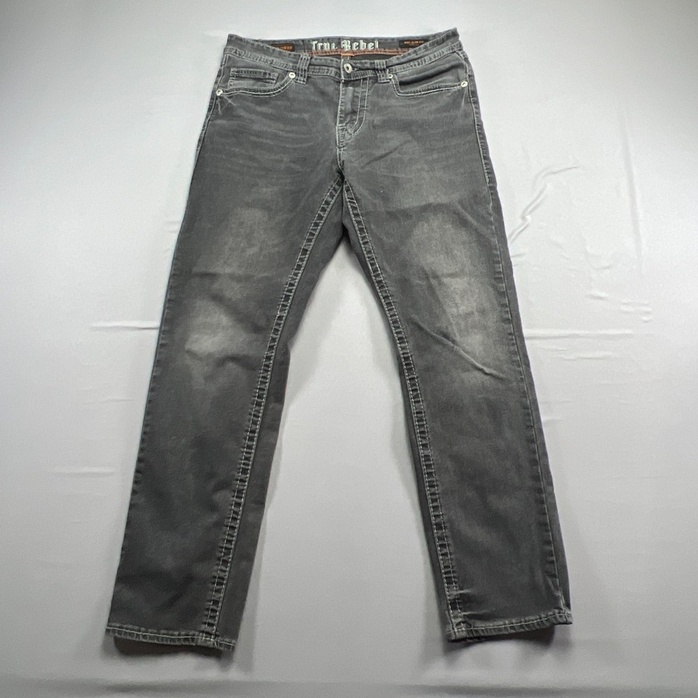 True Rebel 800 Jeans Mens 32/30 Charcoal Gray Denim Cotton Stretch Slim Fit